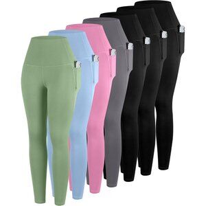7 Pack High Waisted Legging Pockets Women Workout Blue Mint Yoga Pants